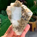 Elongated Blue Aquamarine Crystal on Muscovite Mica from Pakistan - image 3
