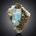 Elongated Blue Aquamarine Crystal on Muscovite Mica from Pakistan - image 1