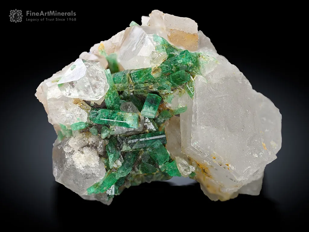 Emerald Cluster with Quartz from Panjsher Afghanistan image