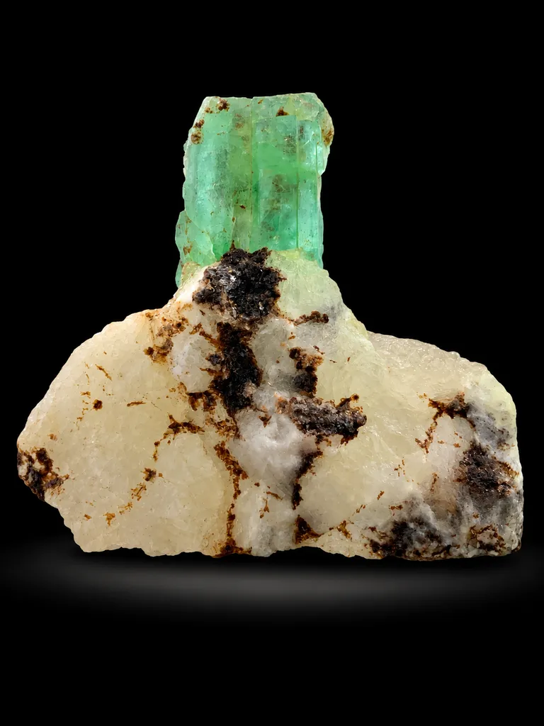 Emerald Crystal with Calcite & Mica – Rare Mineral Specimen – Collector Crystal image