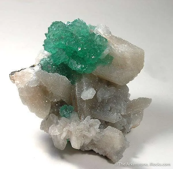 Emerald-Green Apophyllite and Quartz on Stilbite image