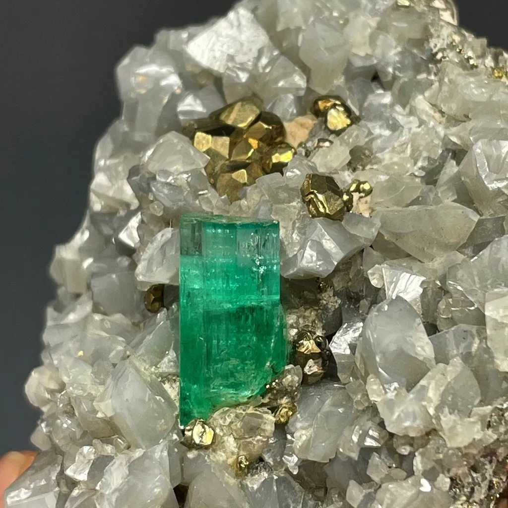Emerald on Calcite W Pyrite - image 4