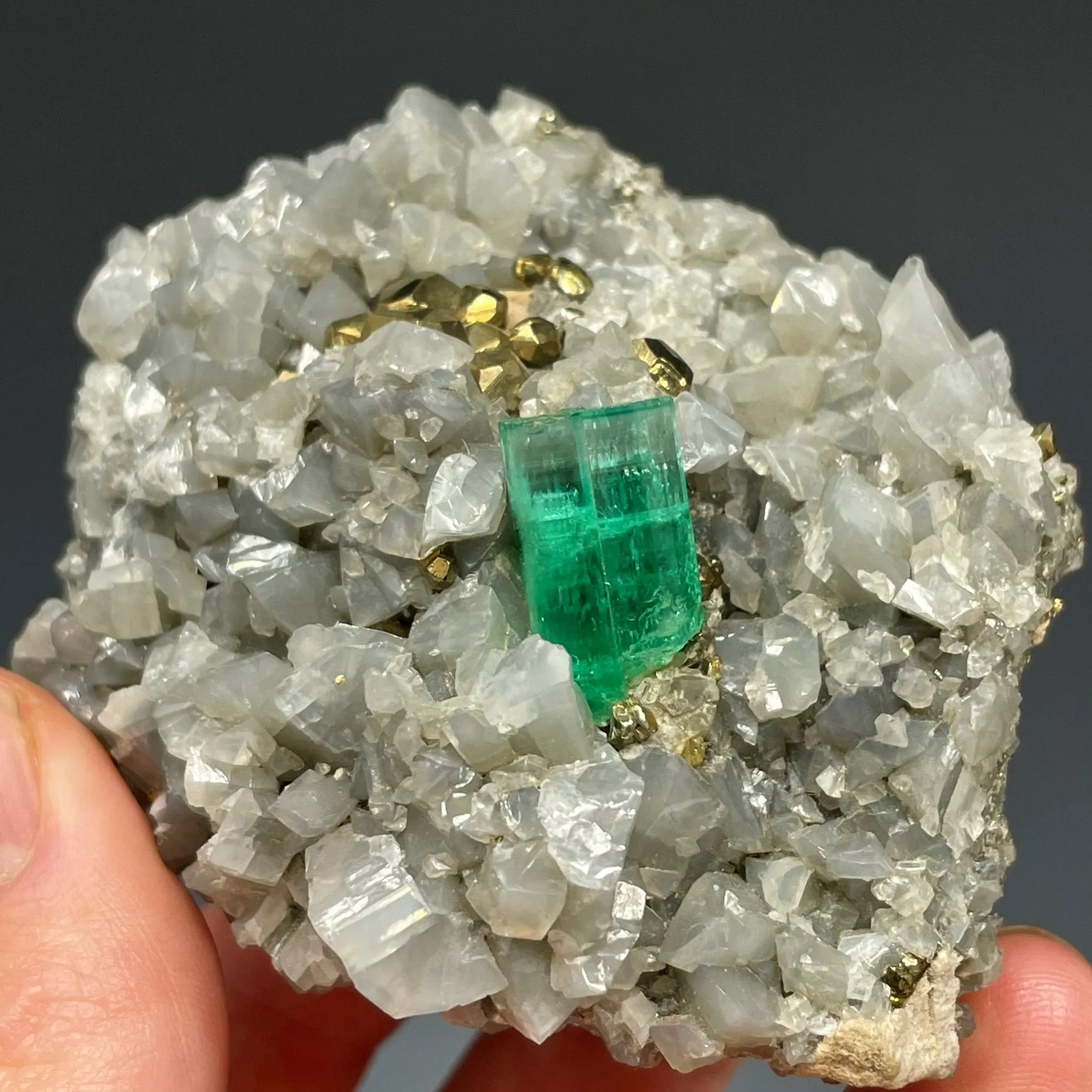 Emerald on Calcite W Pyrite - image 3