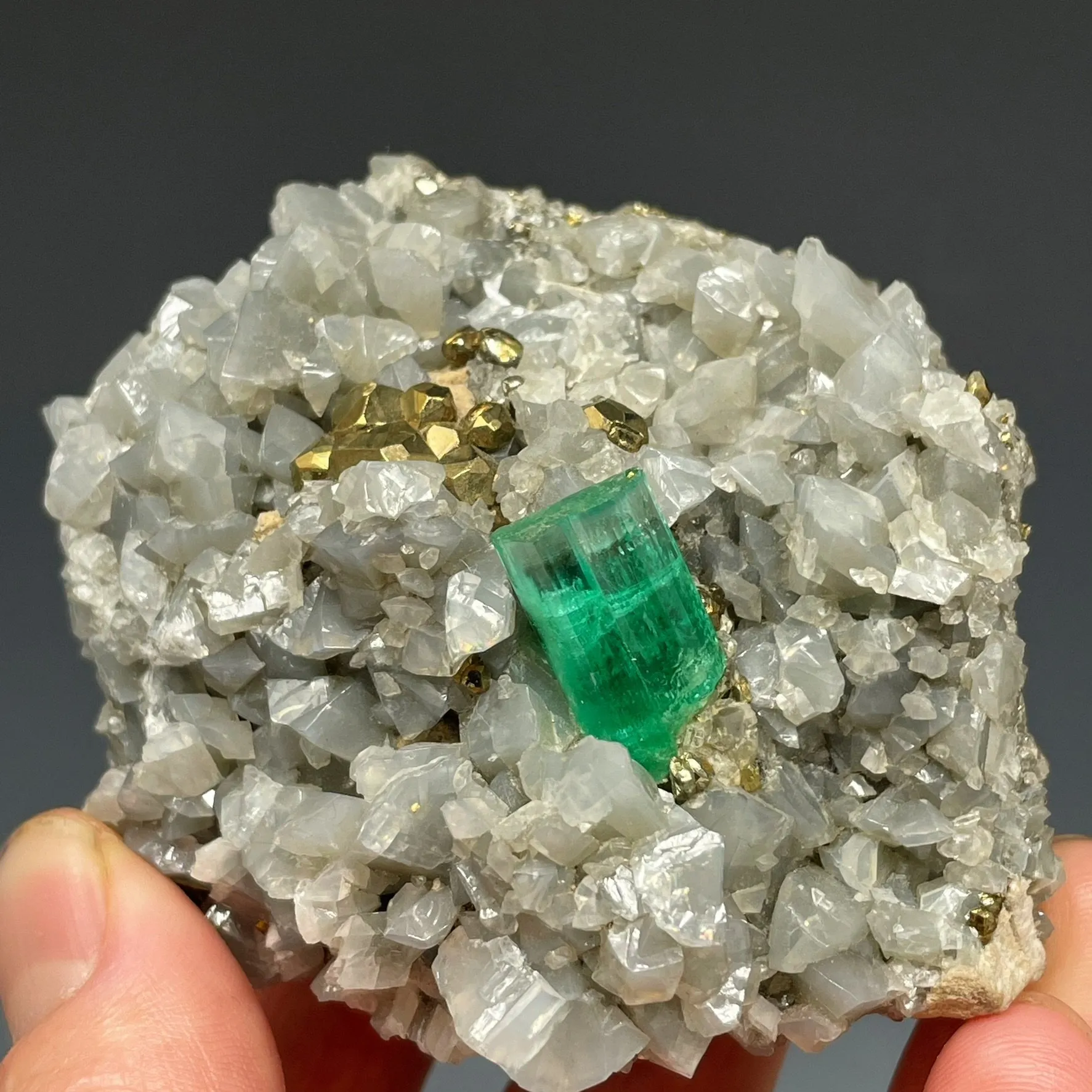 Emerald on Calcite W Pyrite - image 5