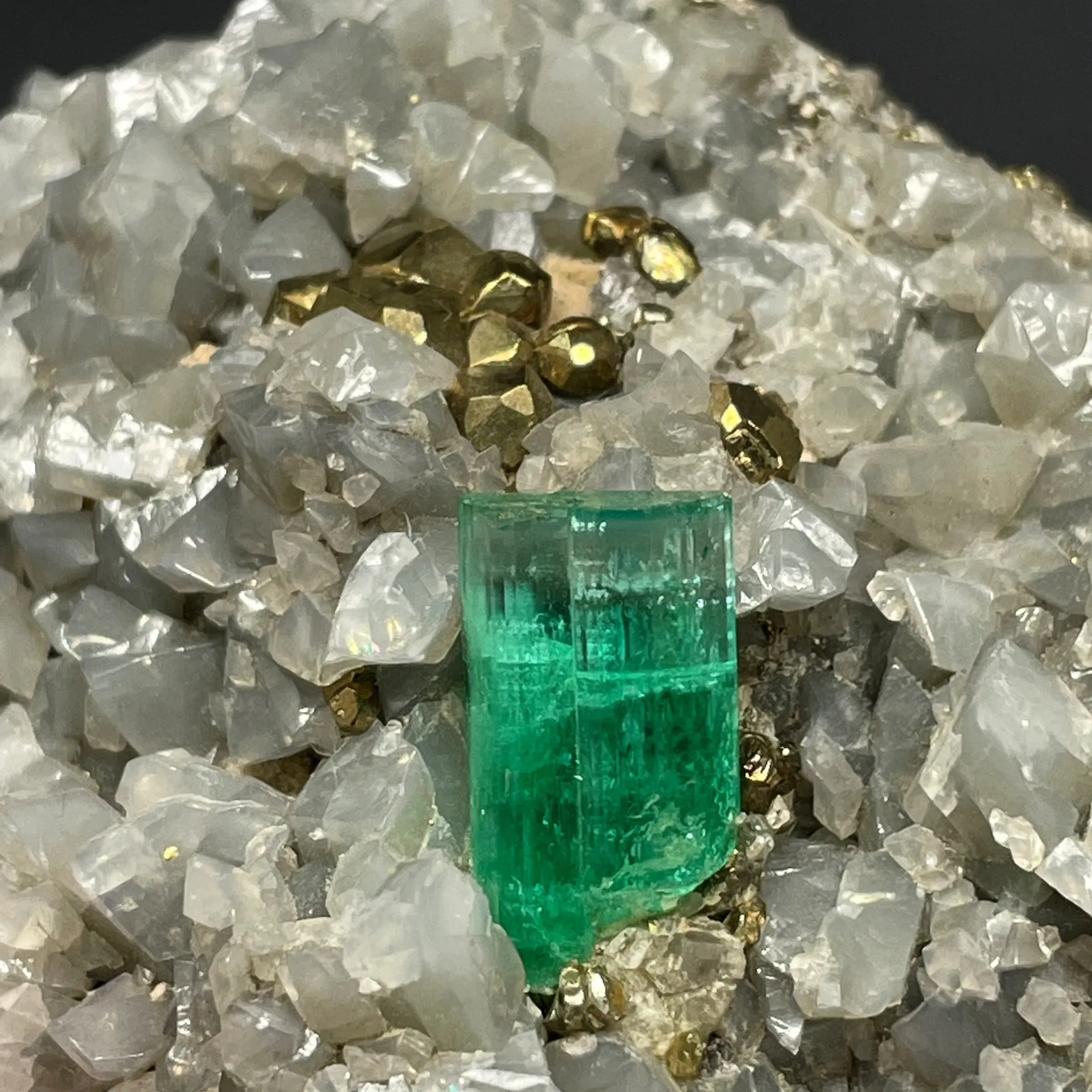 Emerald on Calcite W Pyrite - image 2