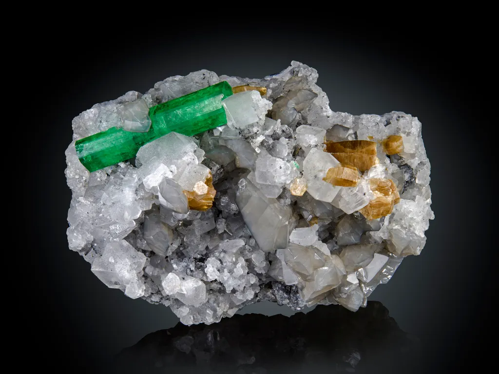 Emerald with Parisite, Calcite & Quartz image