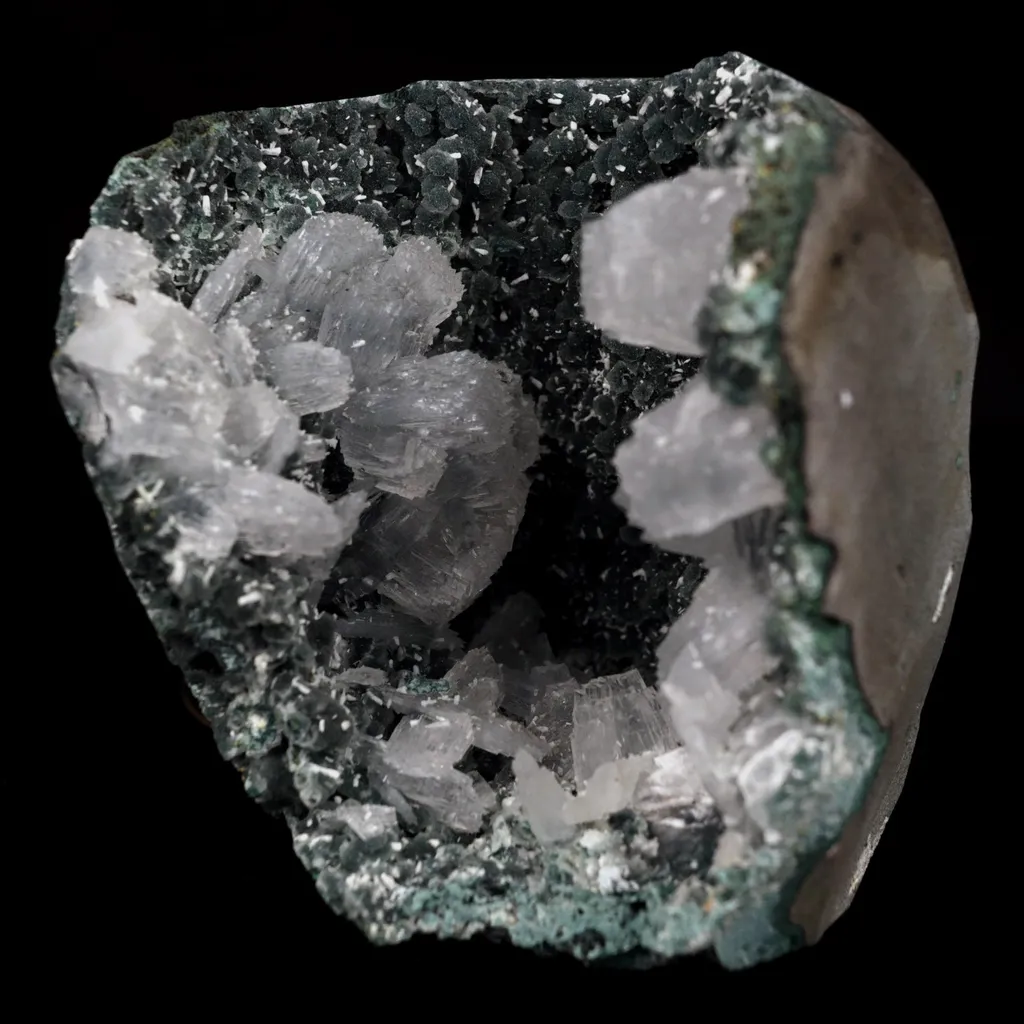 Epi-Stilbite Crystals Inside Black Chalcedony Geode Natural Mineral Specimen - image 3