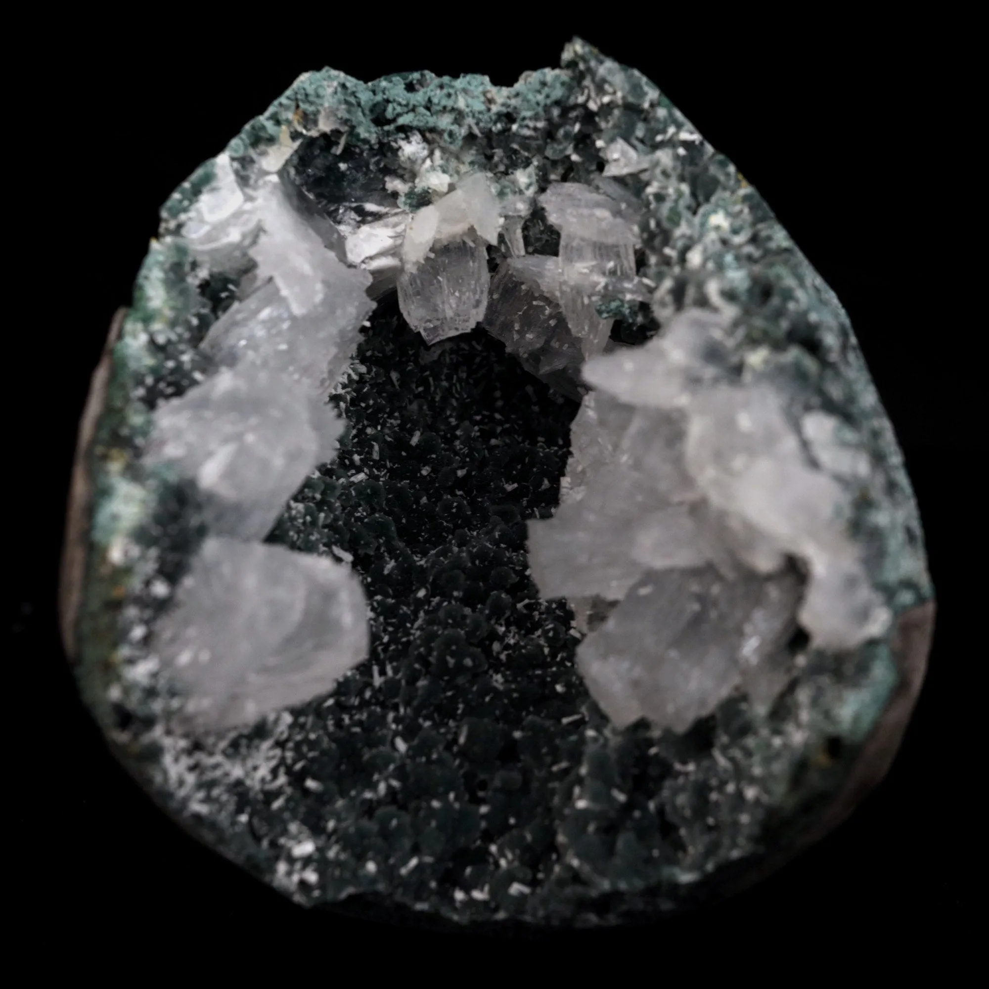 Epi-Stilbite Crystals Inside Black Chalcedony Geode Natural Mineral Specimen - image 5