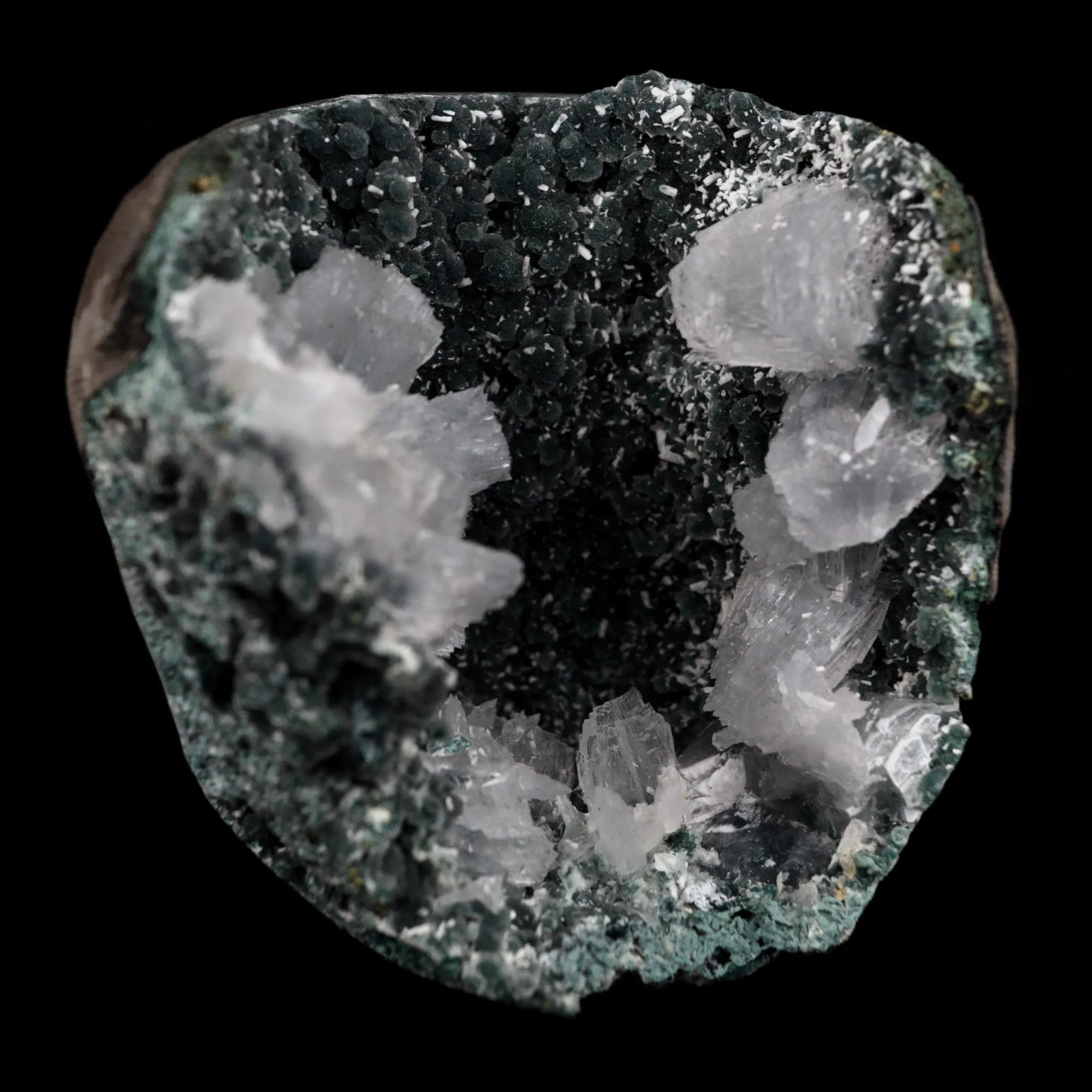 Epi-Stilbite Crystals Inside Black Chalcedony Geode Natural Mineral Specimen - image 2