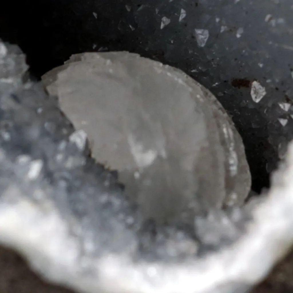 Epi-Stilbite Inside MM Quartz Geode Natural Mineral Specimen - image 2