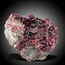 Erythrite from Morocco. Rich group of lanceolated tabular crystals of erythrite with very intense color on matrix with quartz crystals. - image 1