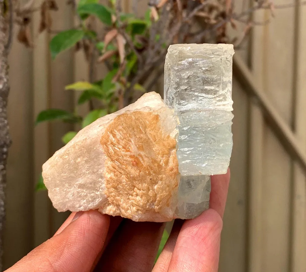 Etched Blue Aquamarine Crystal on Feldspar from Pakistan - image 2