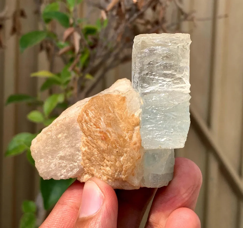 Etched Blue Aquamarine Crystal on Feldspar from Pakistan - image 3