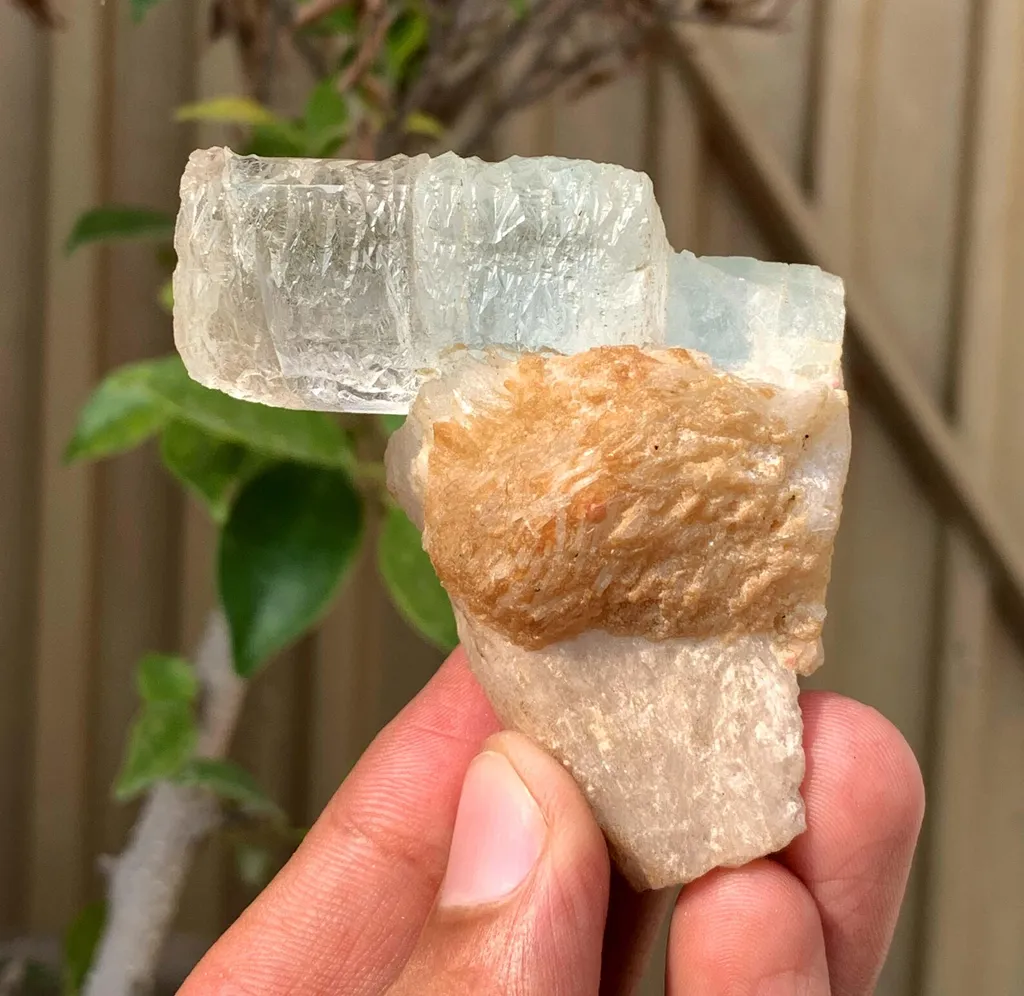 Etched Blue Aquamarine Crystal on Feldspar from Pakistan - image 6