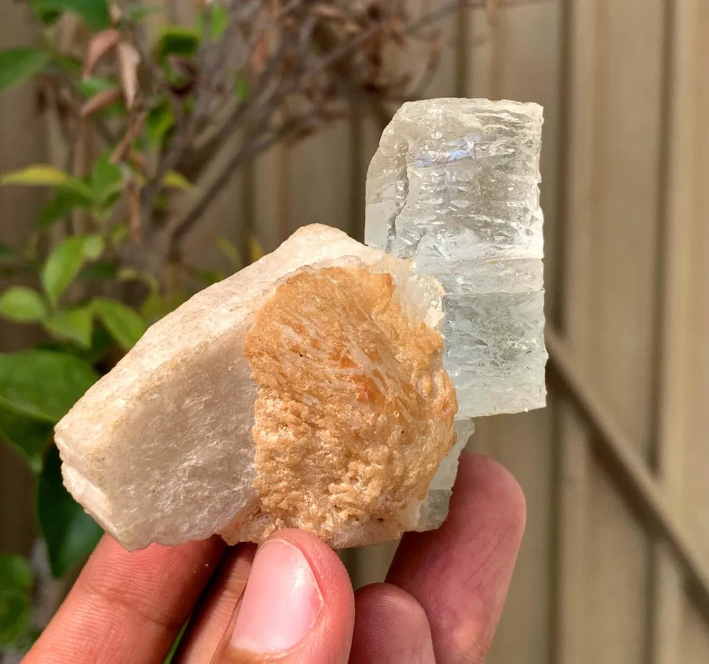 Etched Blue Aquamarine Crystal on Feldspar from Pakistan - image 8