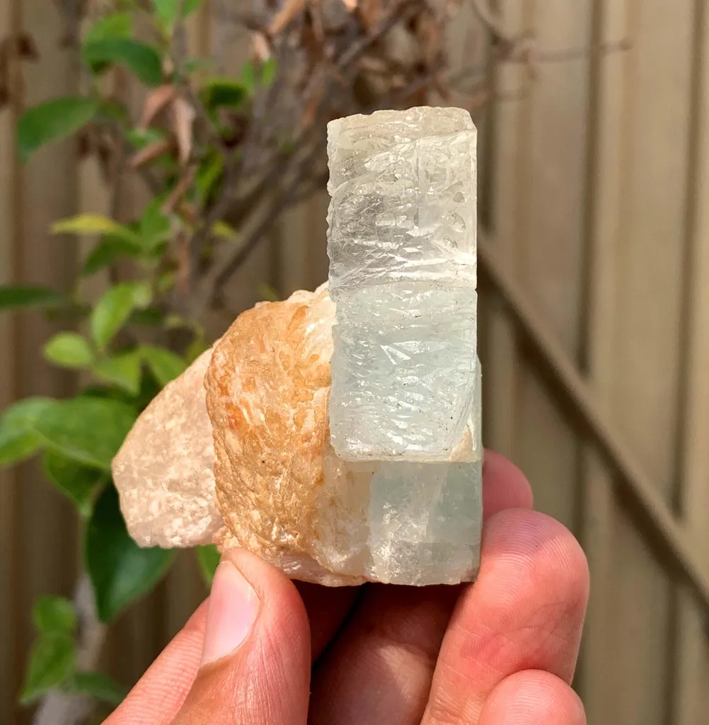 Etched Blue Aquamarine Crystal on Feldspar from Pakistan - image 4