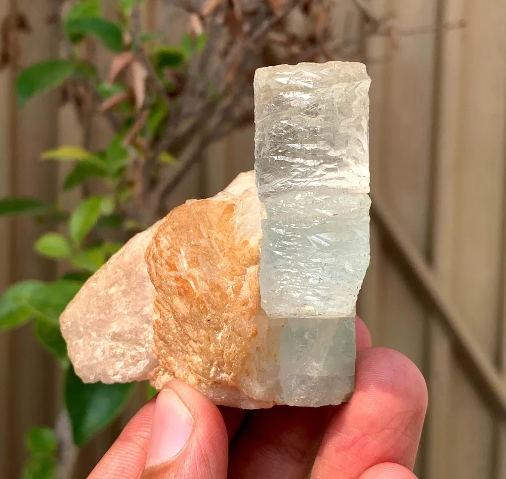 Etched Blue Aquamarine Crystal on Feldspar from Pakistan - image 5