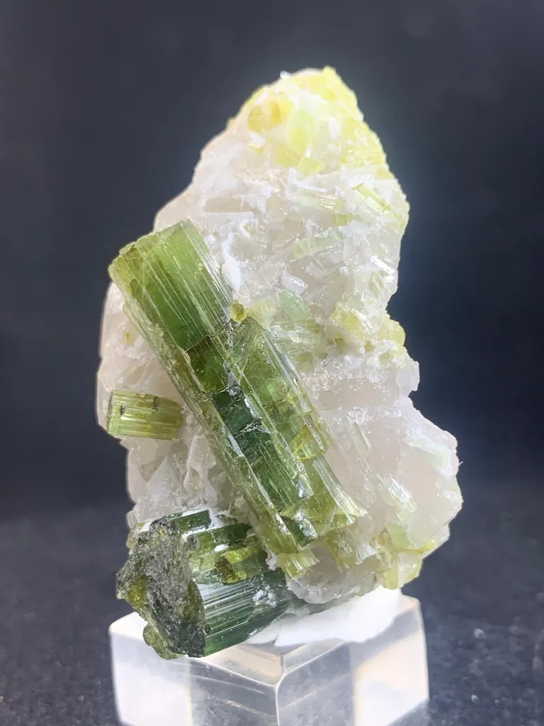 Exquisite Green Tourmaline Crystal Cluster on Quartz Matrix - image 3