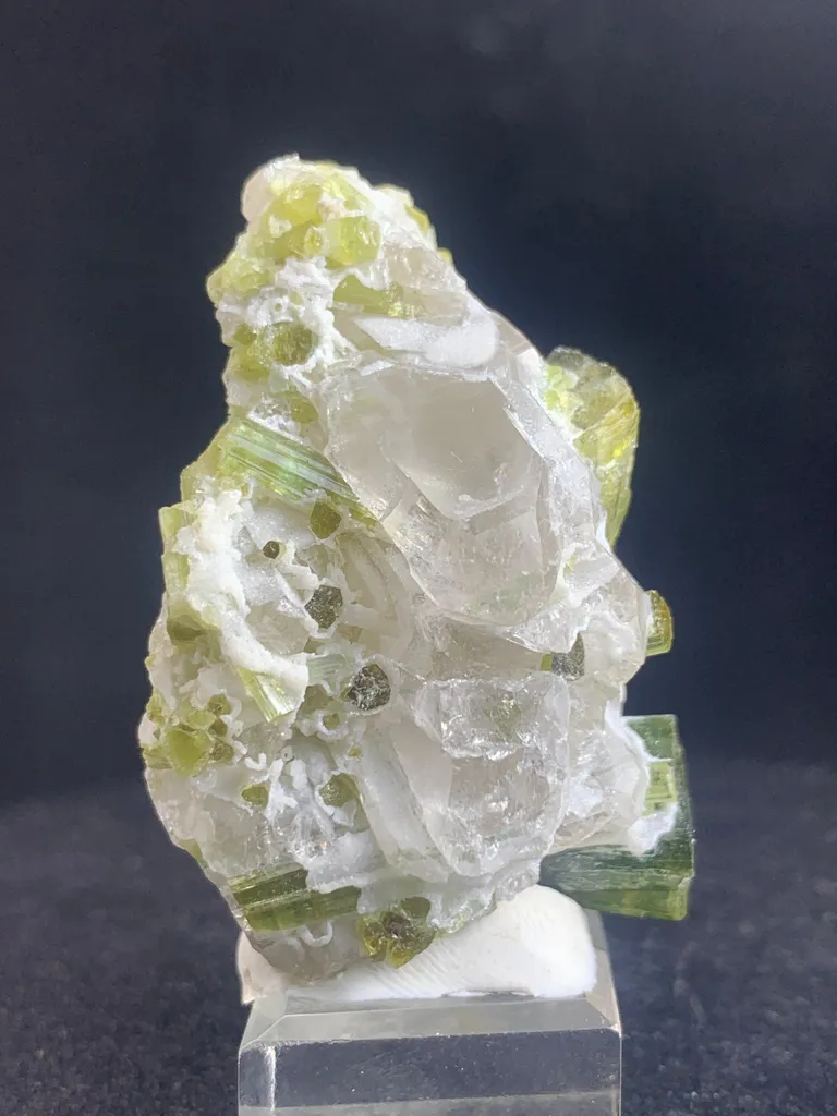 Exquisite Green Tourmaline Crystal Cluster on Quartz Matrix - image 2
