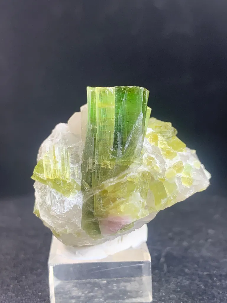 Exquisite Green Tourmaline Crystal Cluster on Quartz Matrix - image 4