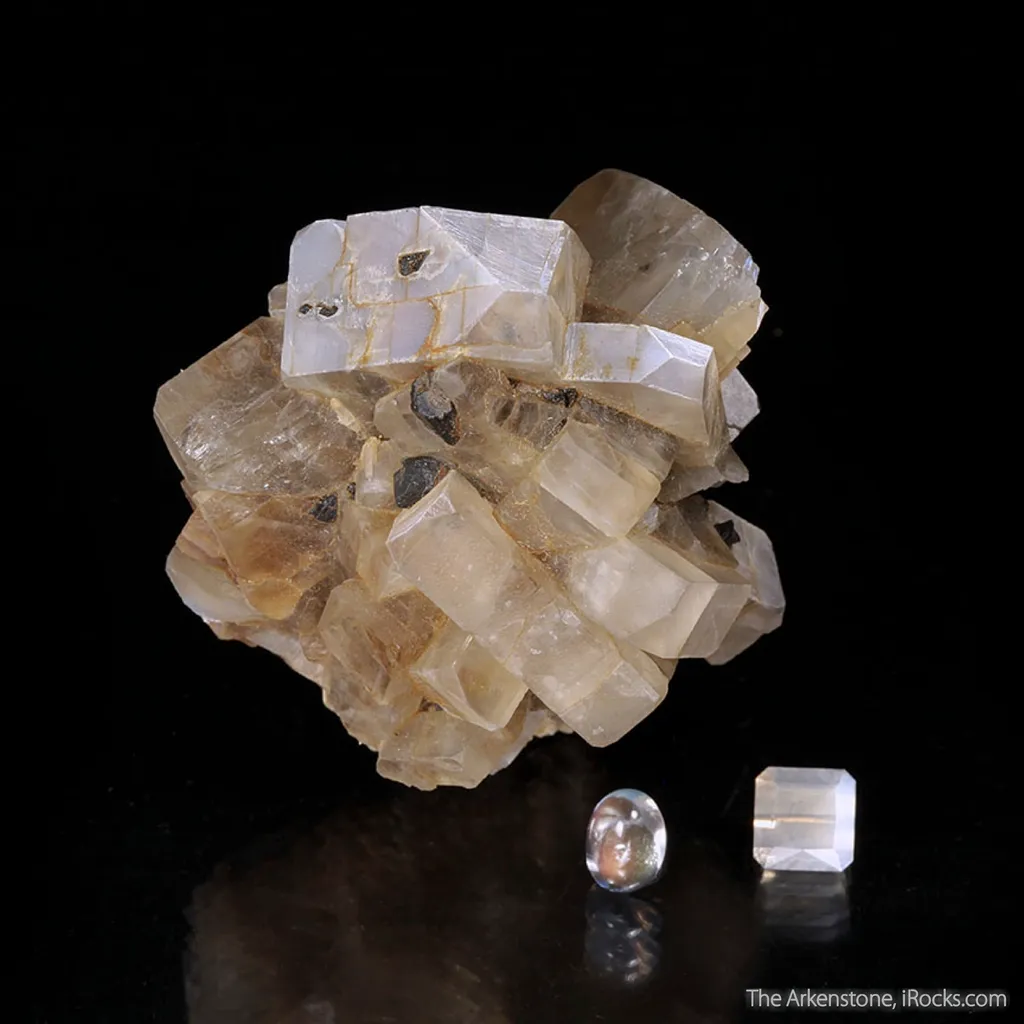 Feldspar var. Moonstone (rough and cut set) image