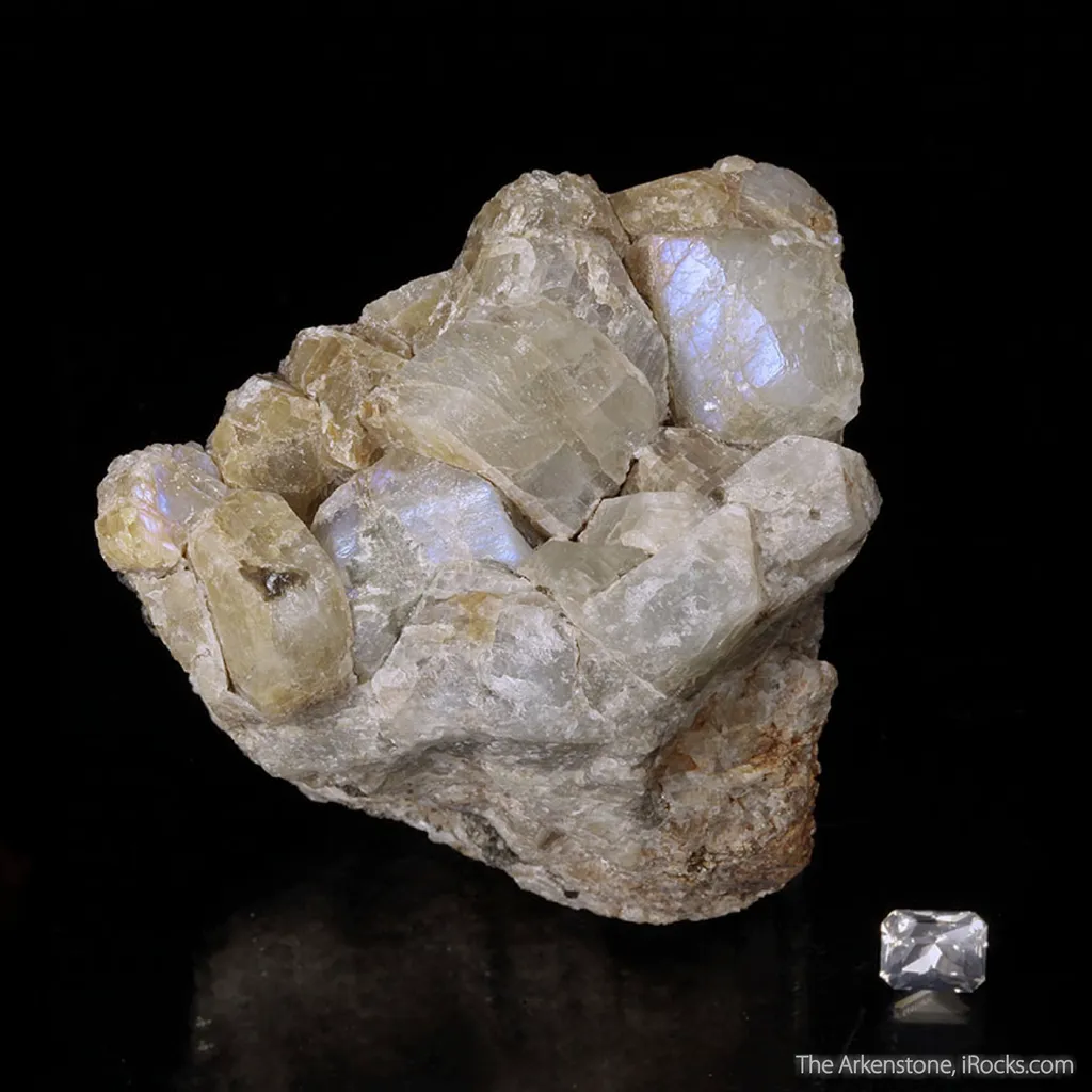 Feldspar var. Moonstone (rough and cut set) image