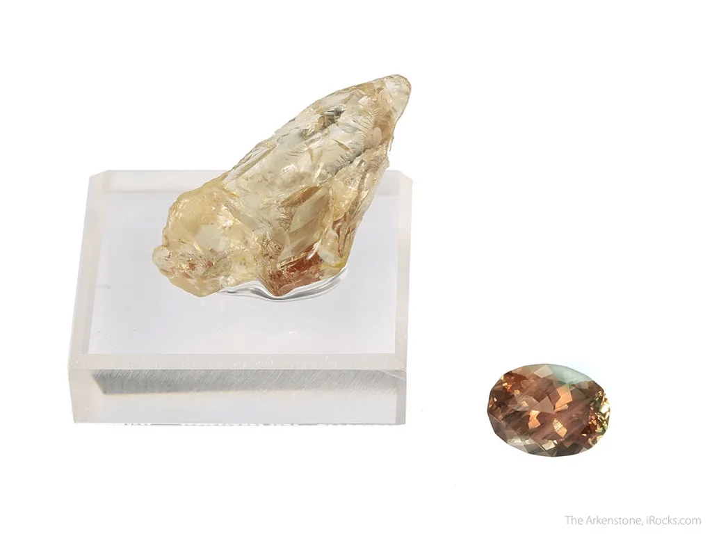 Feldspar var. Sunstone (rough and cut set) image