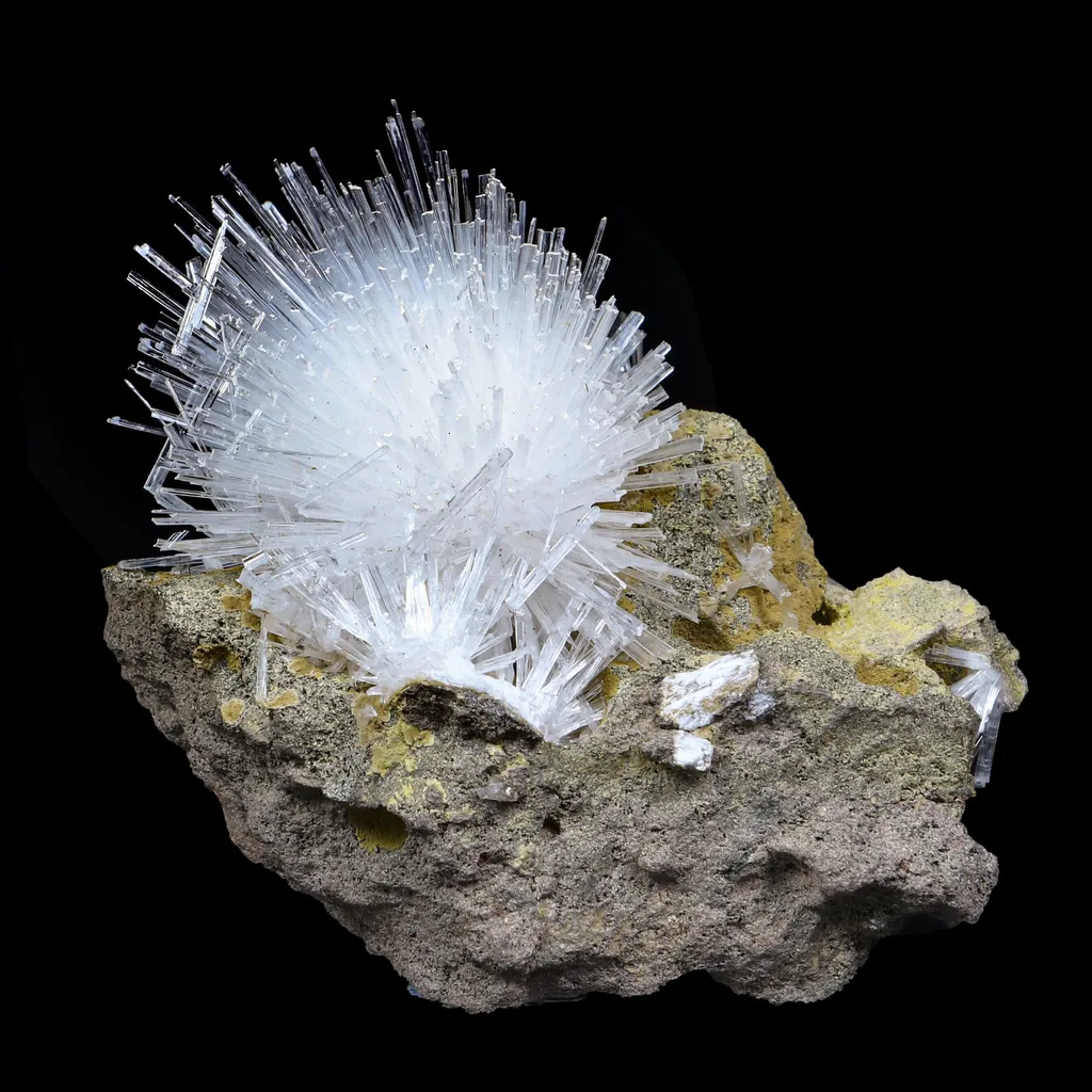 Fine Scolecite Spray Flower on Basalt Matrix - Collector’s Zeolite Specimen from Nashik, India image