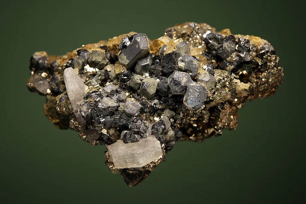 Fluorapatite with Barite and Galena on Pyrite - image 5