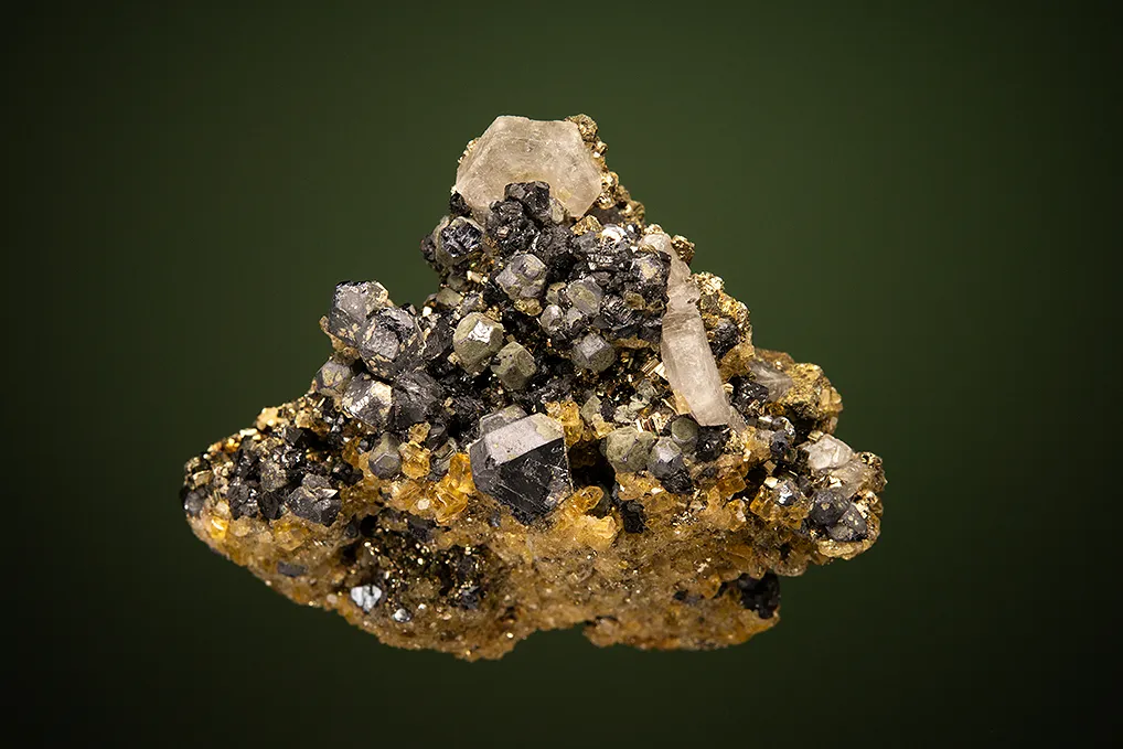 Fluorapatite with Barite and Galena on Pyrite image