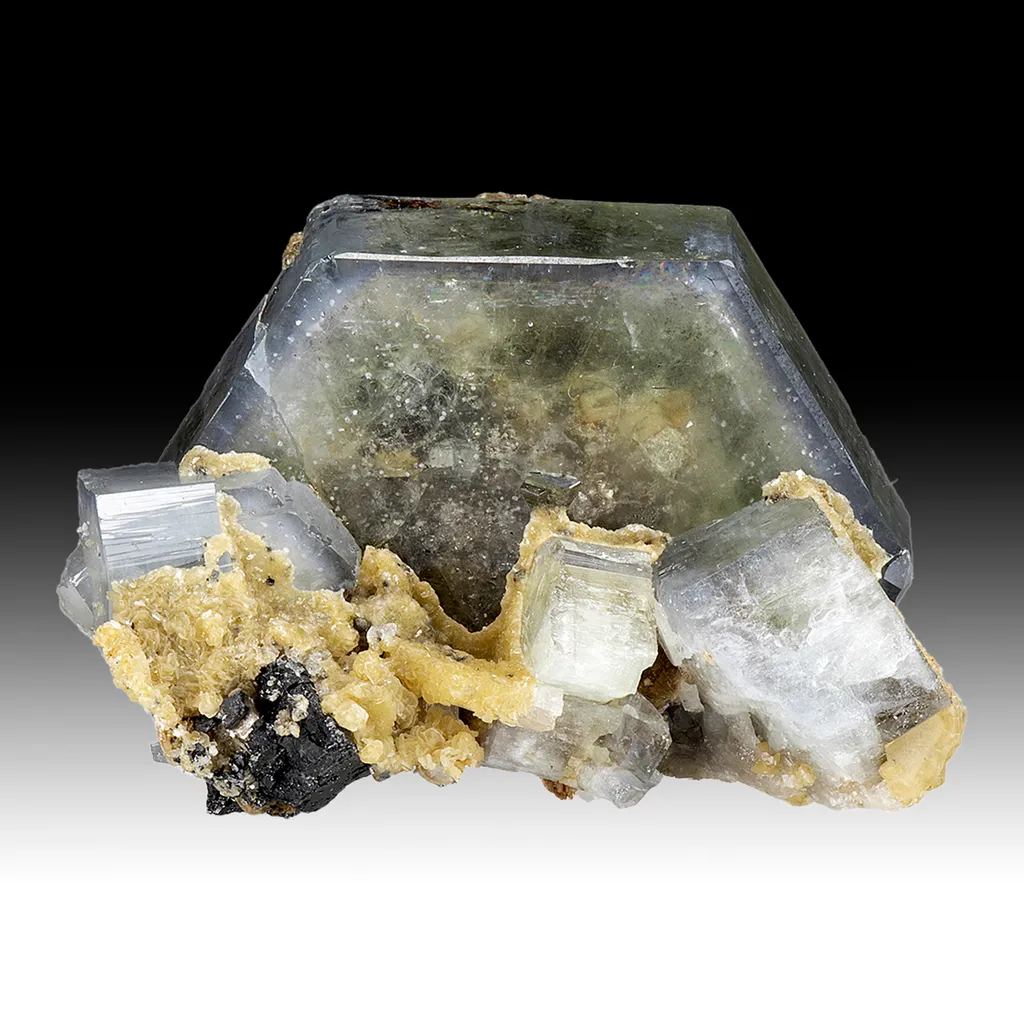 Fluorapatite with Ferberite, Siderite image