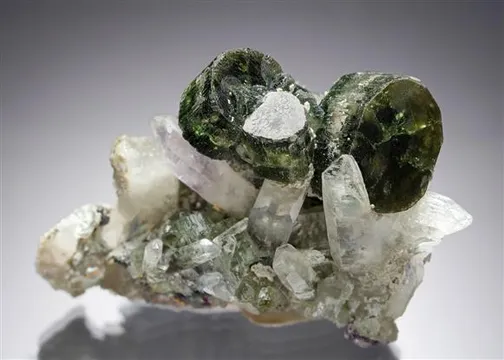 Fluorapatite with Fluorite on Quartz