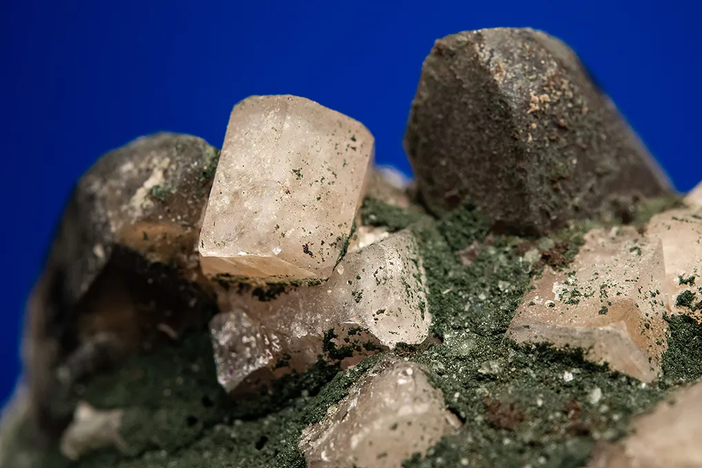 Fluorapatite with Quartz var. Smoky on Microcline - image 2