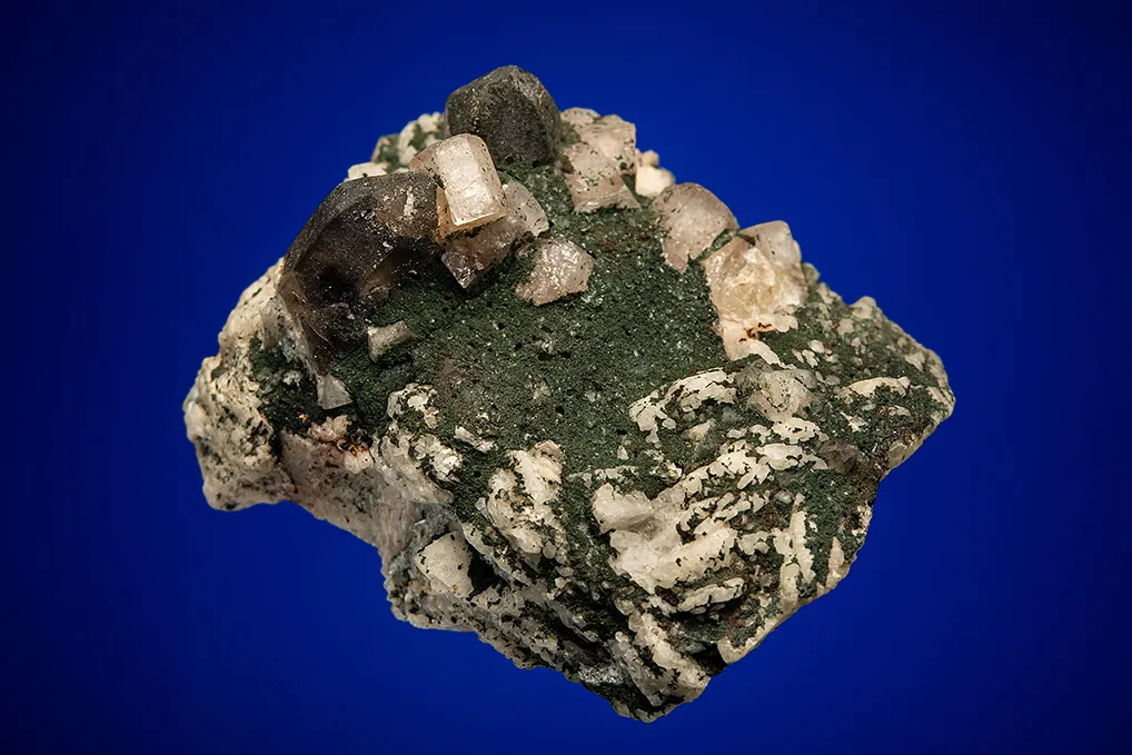 Fluorapatite with Quartz var. Smoky on Microcline image