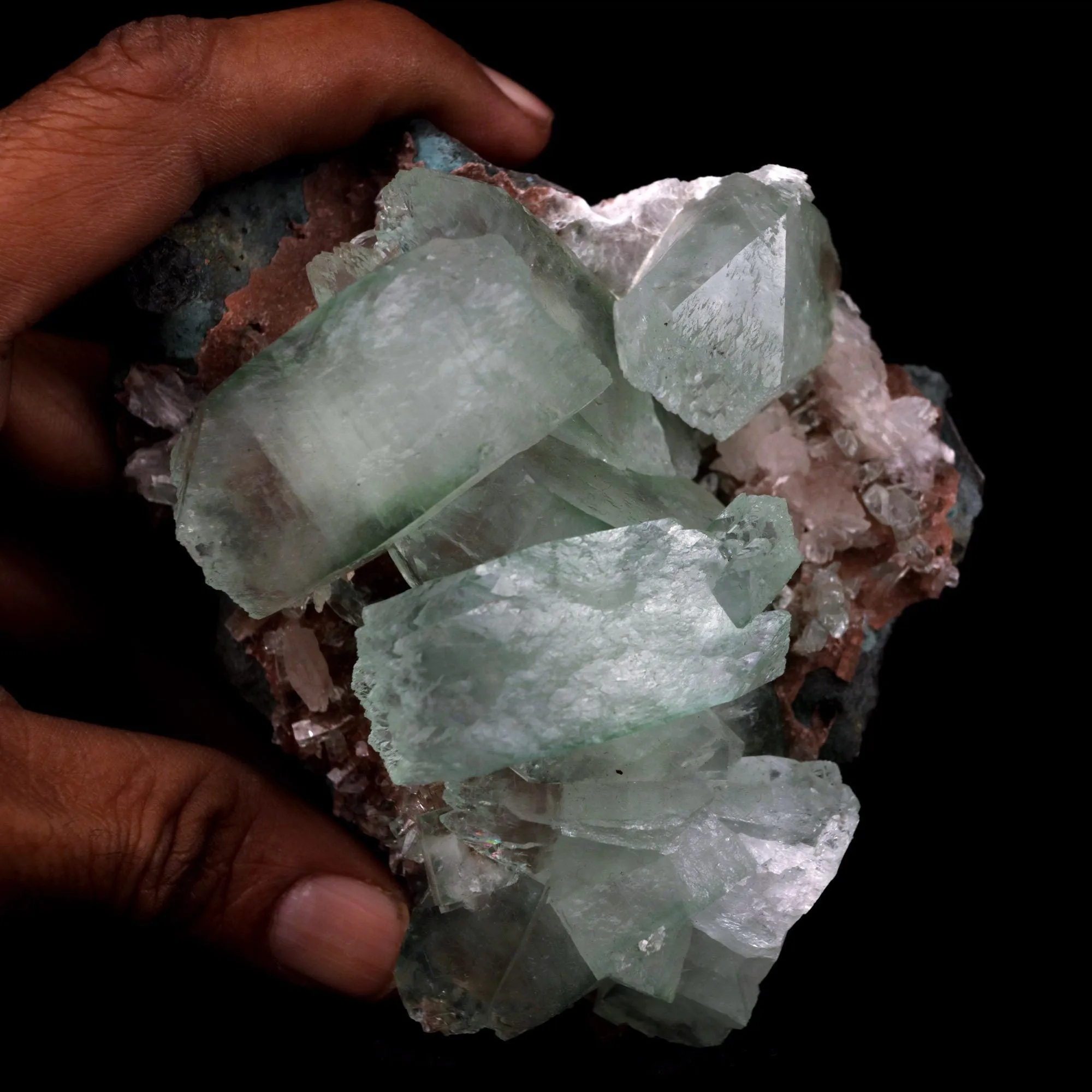 Fluorapophyllite Bi-colored and Stilbite on Chalcedony Natural Mineral Specimen - image 4