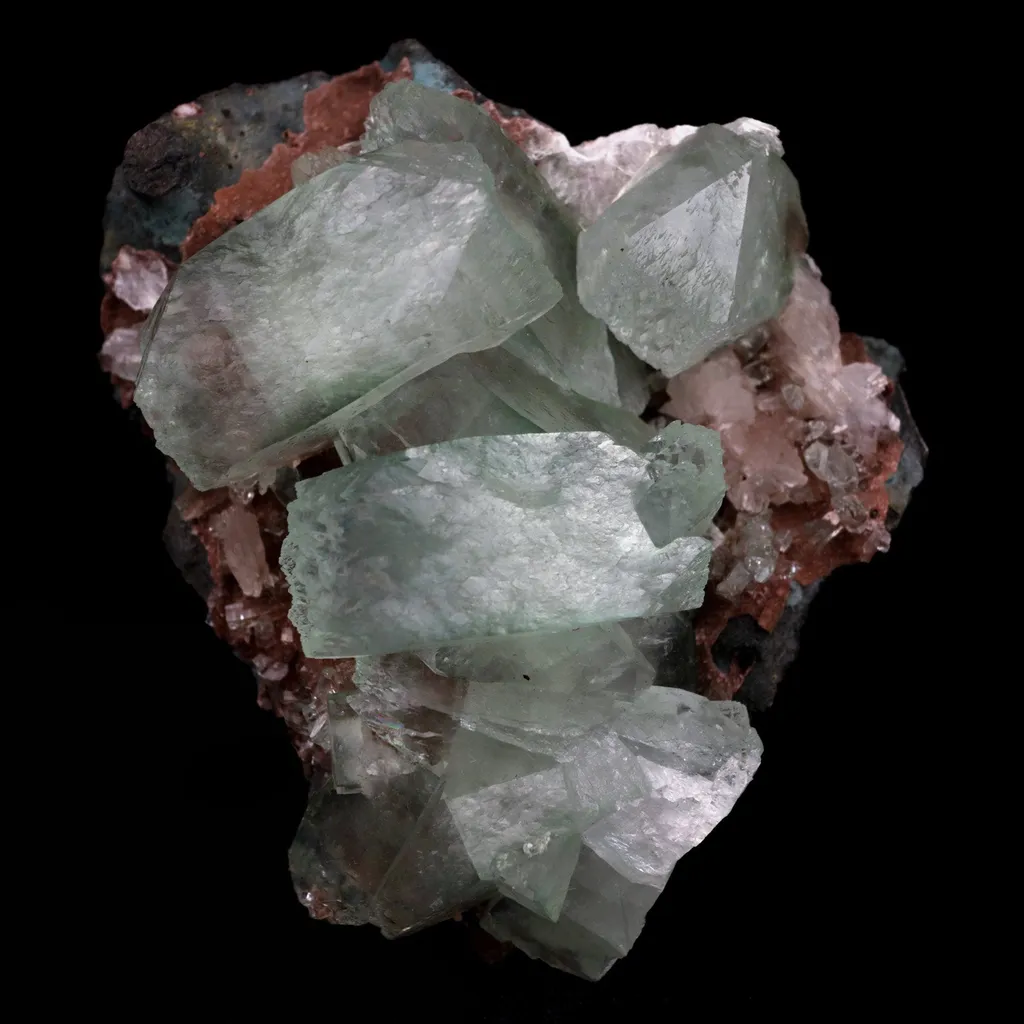 Fluorapophyllite Bi-colored and Stilbite on Chalcedony Natural Mineral Specimen image