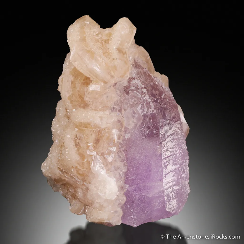 Fluorapophyllite-(K) on Quartz var. Amethyst - image 2