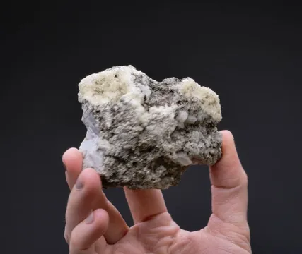 FLUORAPOPHYLLITE-(K) with Pyrite Laumontite on Calcite