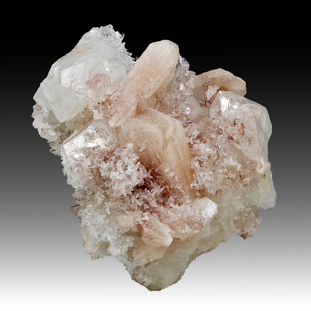 Fluorapophyllite-K with Stilbite, Quartz image