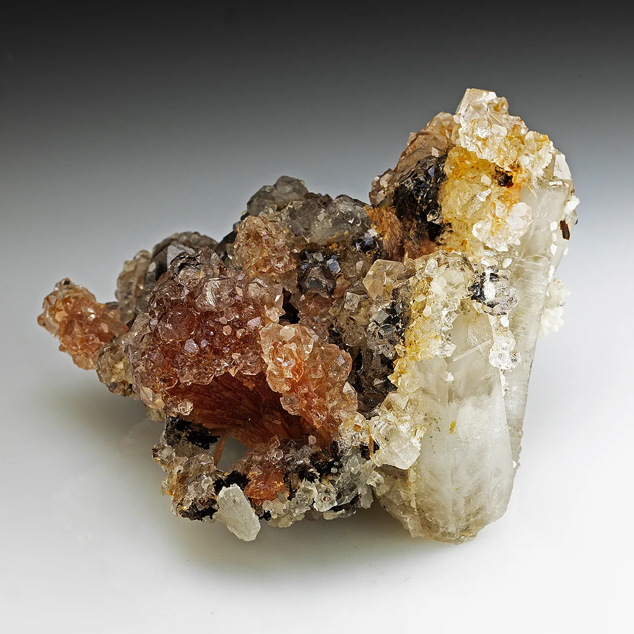 Fluorapophyllite with Inesite, Hubeite, Quartz - image 1