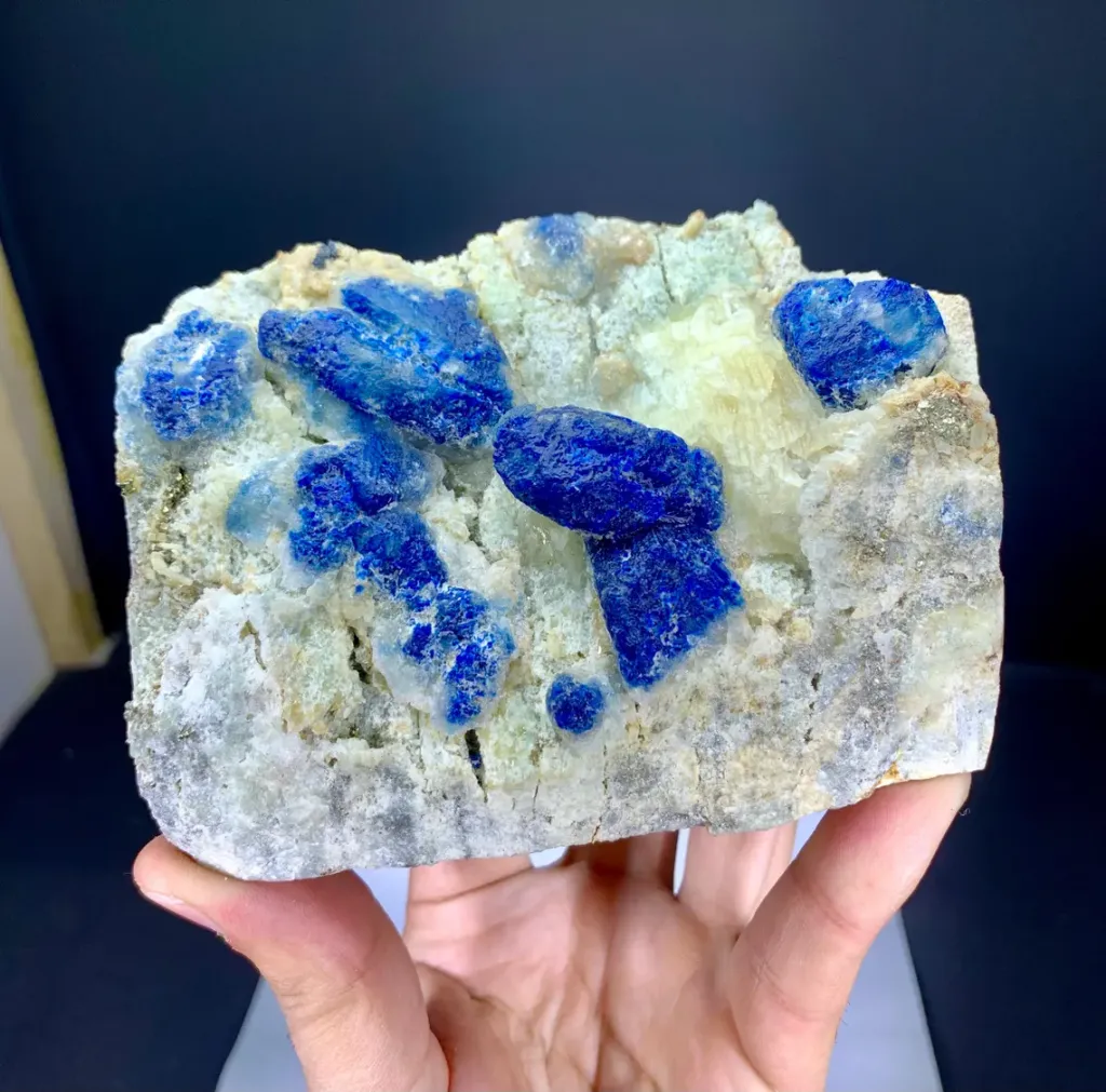 Fluorescent Blue Afghanite with Pyrite on Matrix from Afghanistan - image 4