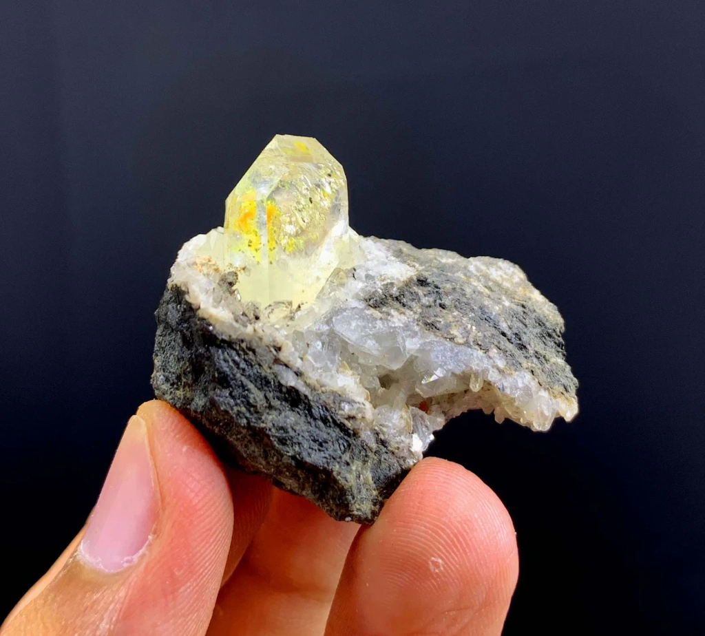 Fluorescent Petroleum Quartz Crystal on Matrix from Pakistan - image 2