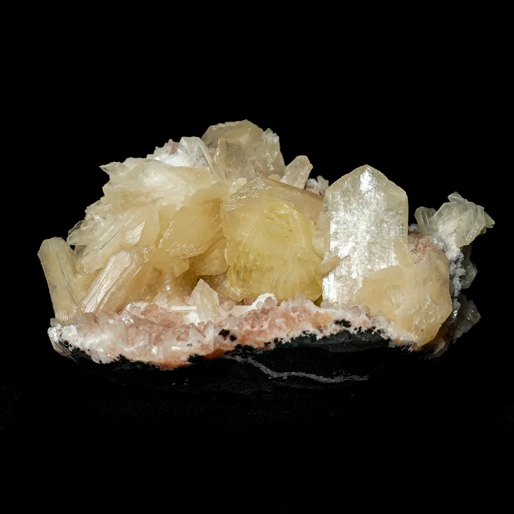 Fluorescent Powellite with Stilbite, Heulandite (Rare Find) Natural Mineral Specimen image
