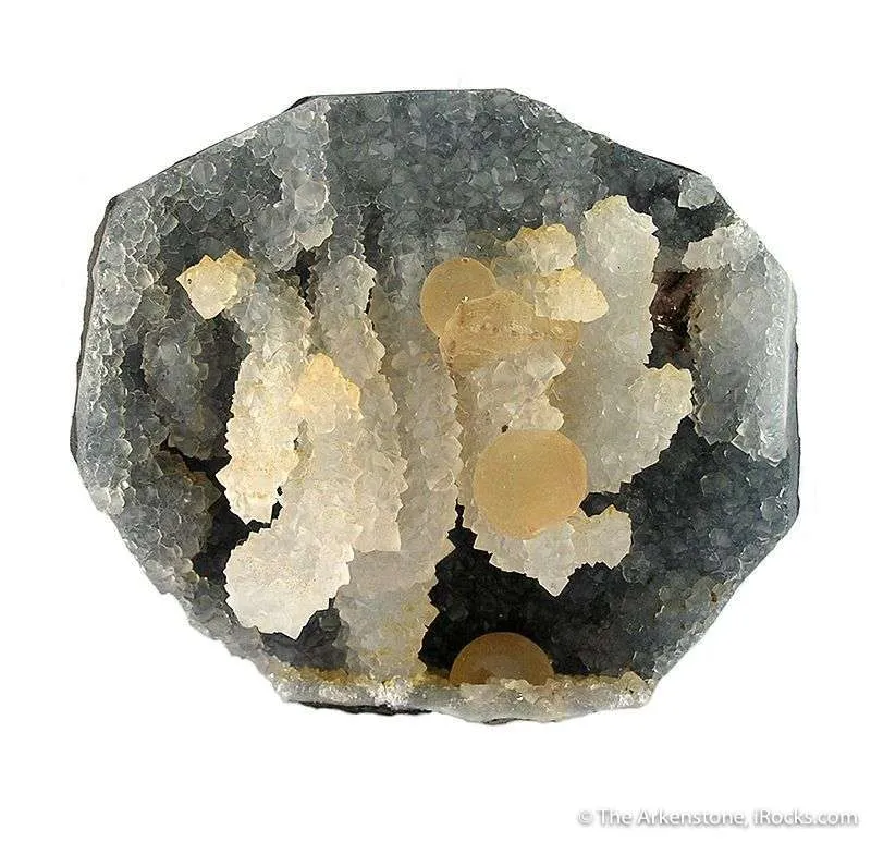 Fluorite and Calcite on Quartz Stalactites, in Geode image