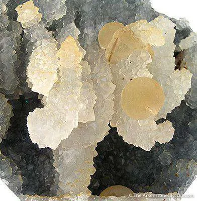 Fluorite and Calcite on Quartz Stalactites, in Geode - image 2