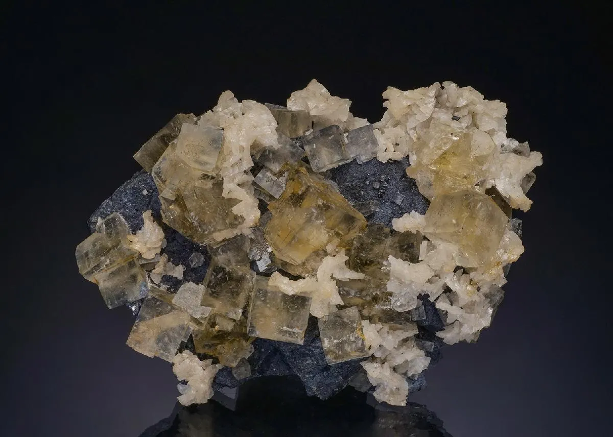Fluorite and Dolomite on Galena - image 1