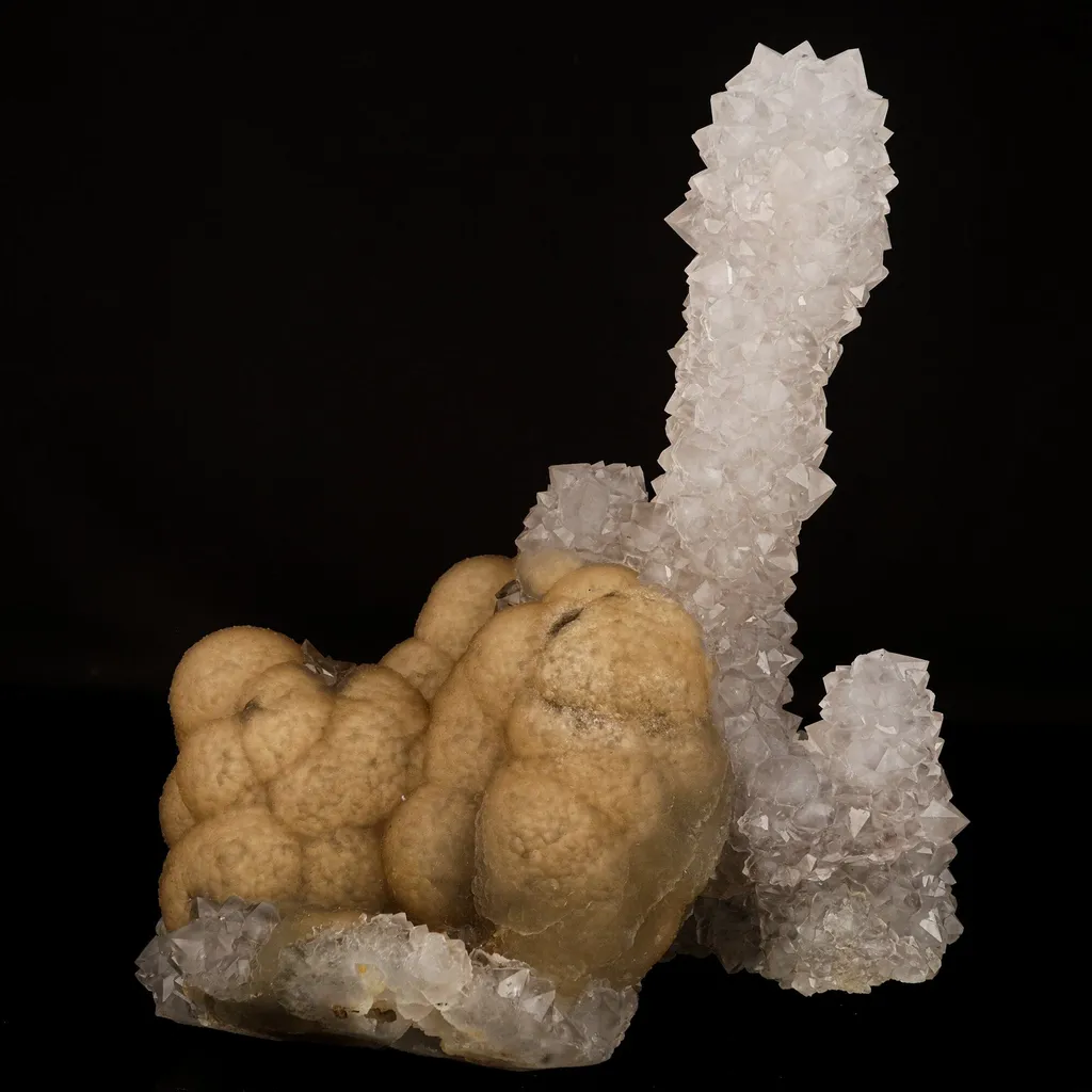 Fluorite Cluster on MM Quartz Stalactite, Free Standing Natural Mineral Specimen image