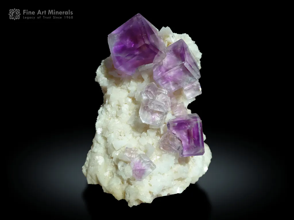 Fluorite Crystals on white Dolomite Matrix from China image