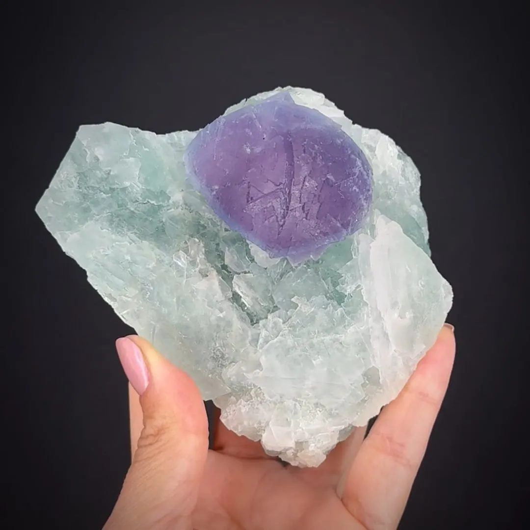 Fluorite (curved crystal habit) on Fluorite - image 1