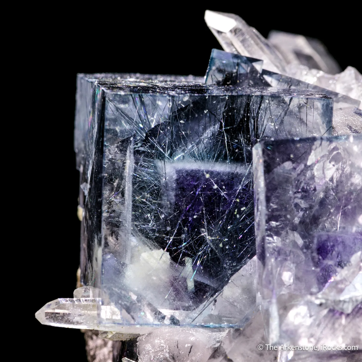 Fluorite included with Bismuthinite on Quartz - image 1
